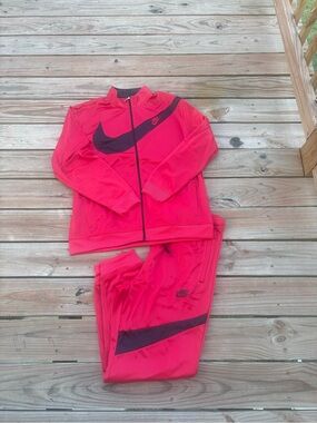 Nike Red Track Jacket and Pants with Black Swoosh